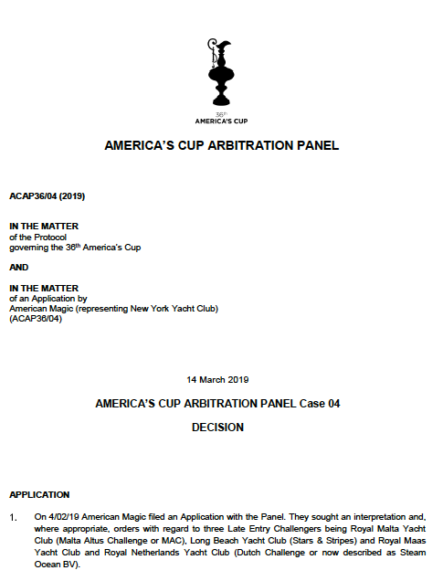 America's Cup 2021 Auckland Arbitration Decision 04
